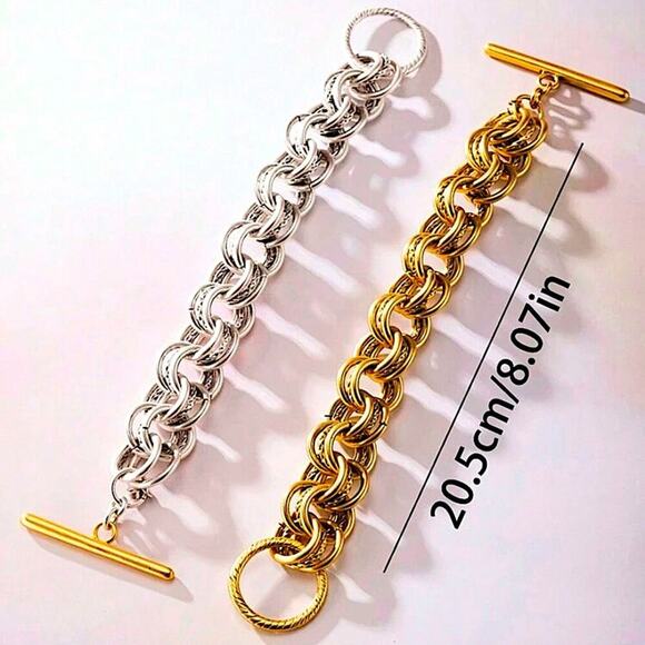 Silver Stainless Steel Bracelet Chain Link Boho Statement Piece - Picture 5 of 5
